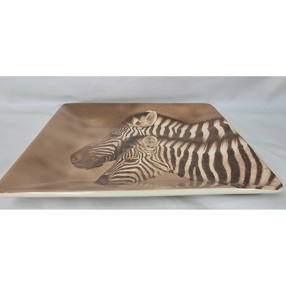 Dario Farrucci Designs 10.5" Square Dinner Plate Zebra Sepia Photo Africa Safari - Picture 4 of 6